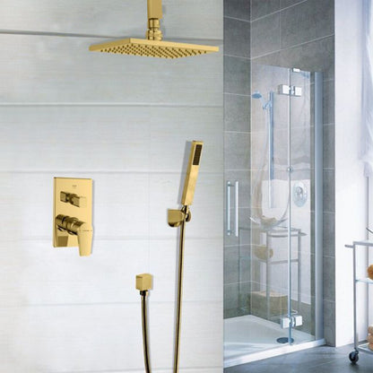 Juno Royal Wall Mount Gold Rain Shower Head with Hand Shower