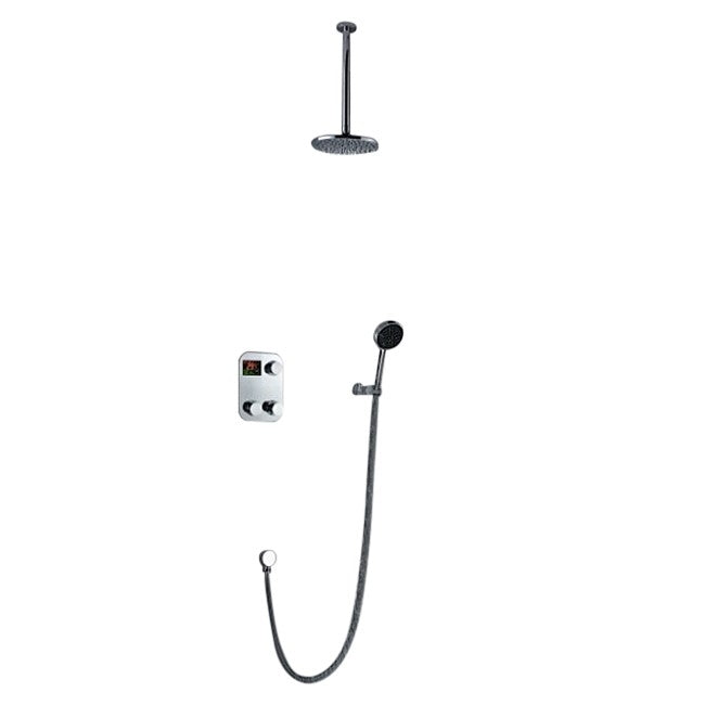 Digital Display Ceiling Mount Brass Chrome Round Shower Head Set with Handheld Shower Head