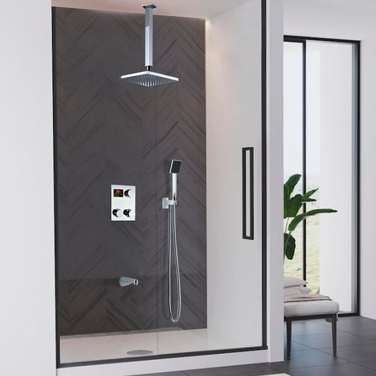 Ceiling Mount Square Shower Head with Mixer - Wall Mount Faucet and Handheld Shower