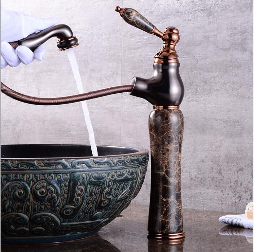 Ceramic Rose Gold Pull Out Deck Install Bathroom Sink Faucet