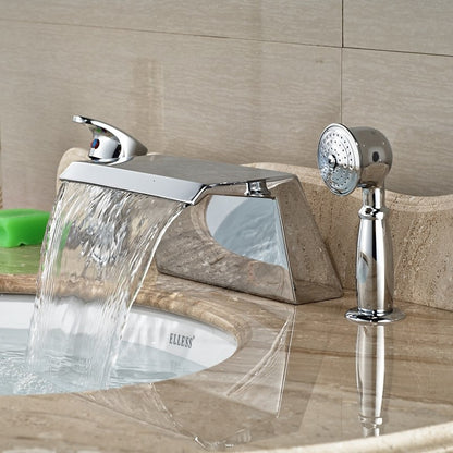 Ceramic Valve Waterfall Chrome Bathtub Faucet with Hand Shower