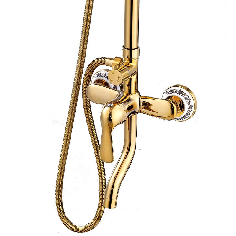 Ceramic Wall Mount Single Handle Gold Bathroom Shower with Hand-Held Shower 