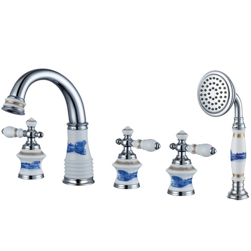 Juno Beautiful Deck Mount Colorful Floral Bathroom/ Bathtub Mixer Faucet Set
