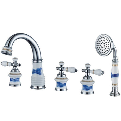 Juno Beautiful Deck Mount Colorful Floral Bathroom/ Bathtub Mixer Faucet Set