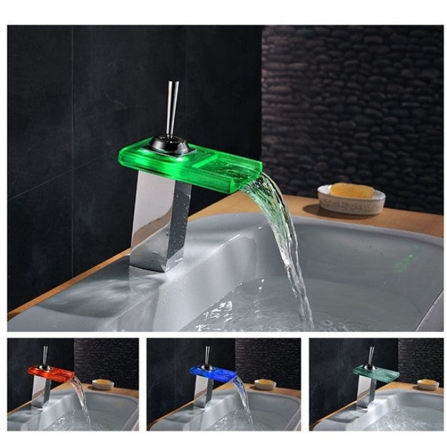 Chrome Finish LED Waterfall Bathroom Sink Faucets