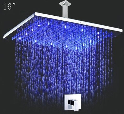 Chrome Finish Ceiling Rainfall Square LED Bathroom Shower Head