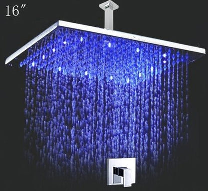 Chrome Finish Ceiling Rainfall Square LED Bathroom Shower Head
