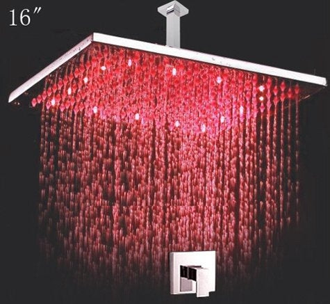 Chrome Finish Ceiling Rainfall Square LED Bathroom Shower Head