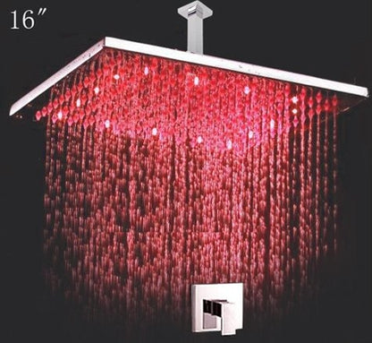 Chrome Finish Ceiling Rainfall Square LED Bathroom Shower Head