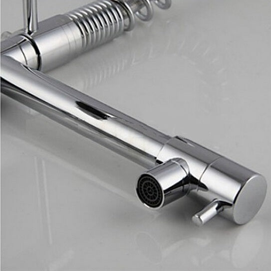 Chrome Finish Kitchen Sink Faucet Pull-out Swivel Spout Hand Sprayer with Hot & Cold Water Mixer
