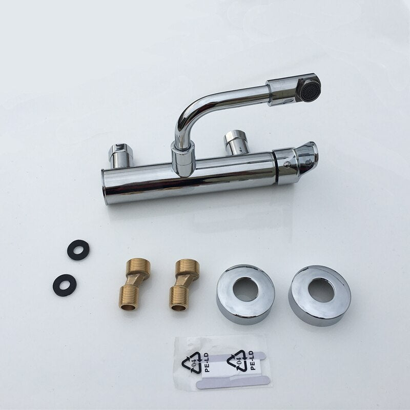 Juno New Brass 360 Rotate Wall Mount Dual Hole Single handle Bathroom Sink Faucet