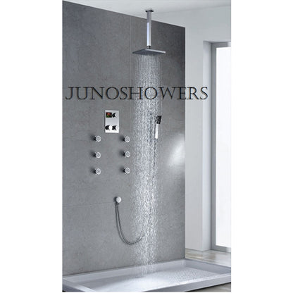 Chrome Finish Brass Square Ceiling Mount Massage Shower System with Hand Shower