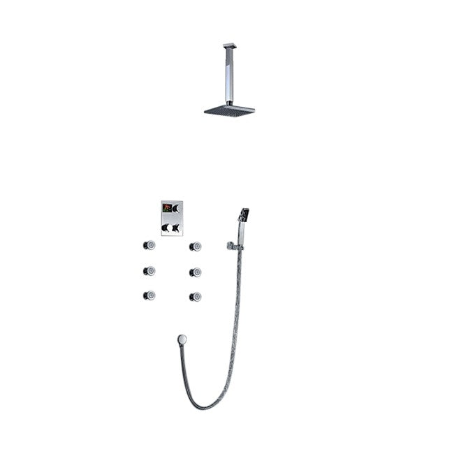 Chrome Finish Brass Square Ceiling Mount Massage Shower System with Hand Shower