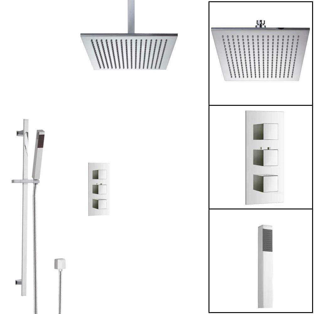 Chrome Plated Solid Brass Ceiling Mount Shower Set with Handheld Shower