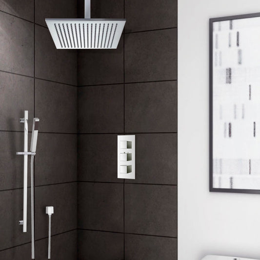 Chrome Plated Solid Brass Ceiling Mount Shower Set with Handheld Shower