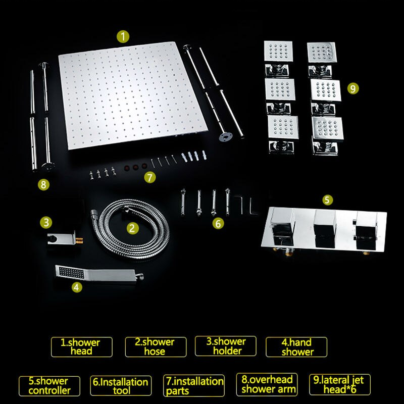 Juno Marseille 24LED Rain Shower Head Thermostatic Shower