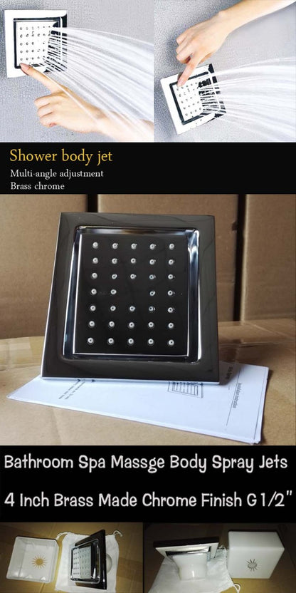 4 inch 6 Pcs Modern Solid Brass Square Body Spray Jets Shower