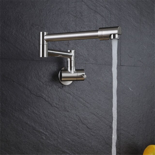 Juno Wall Mount Foldable Brass Kitchen Faucet With Coiled Rotating Biget Kitchen Sink Faucet