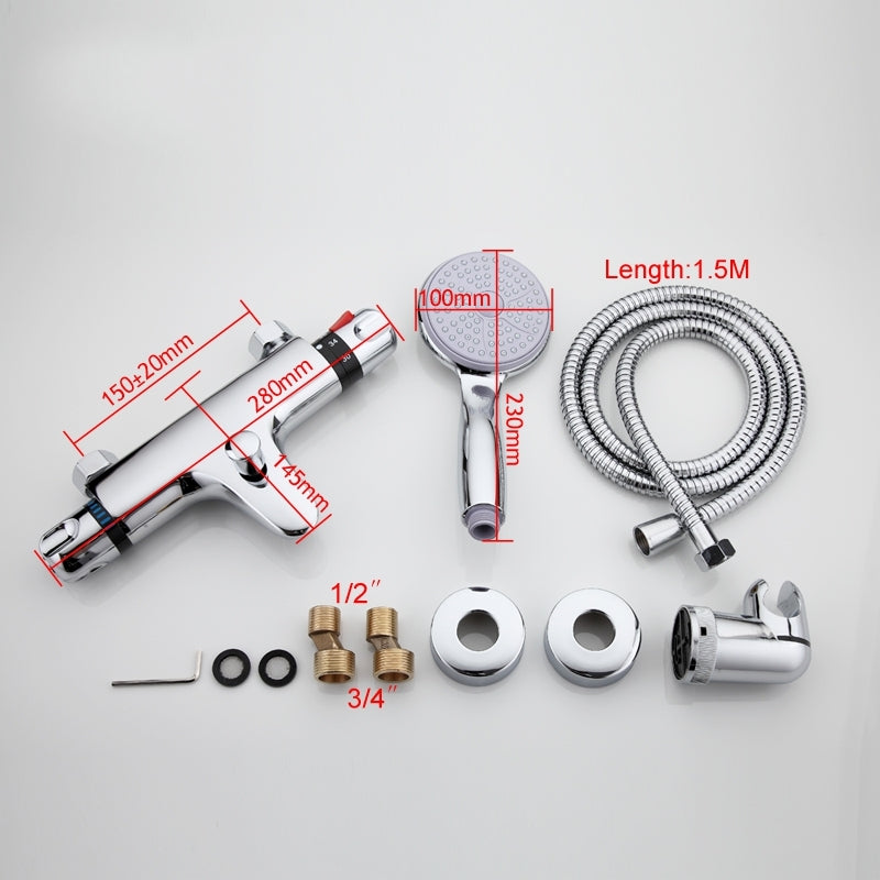 Chrome Thermostatic Wall Mounted Bathroom Shower-Head