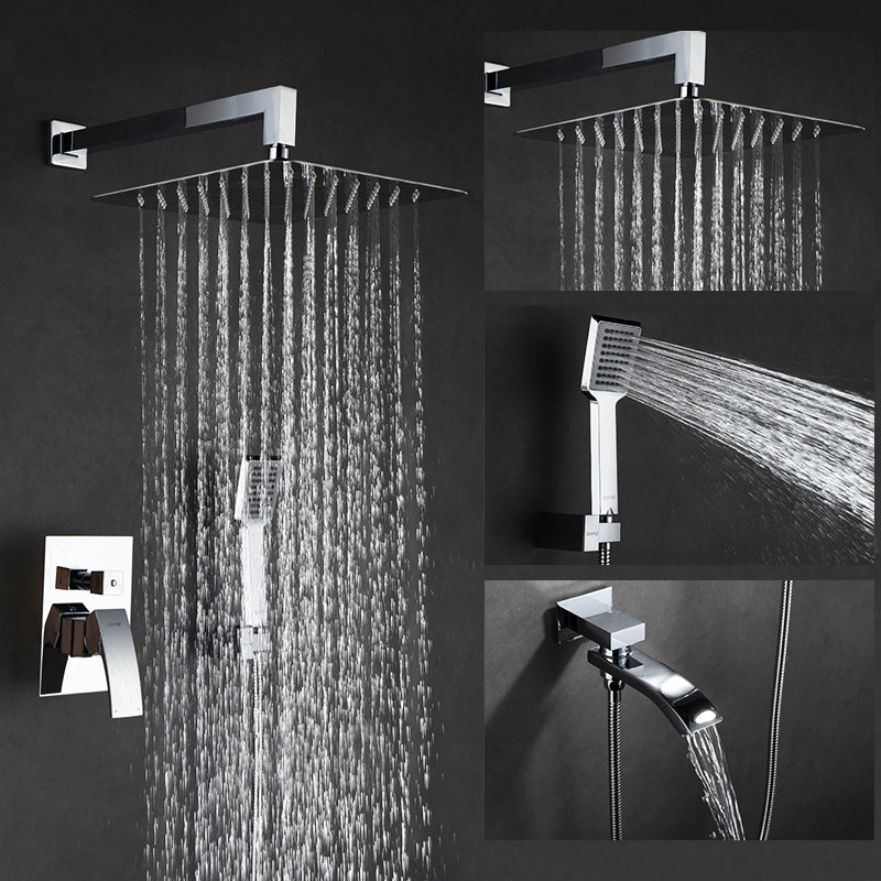 Chrome Wall Mounted Rain Waterfall with Bathroom Handheld Shower Head