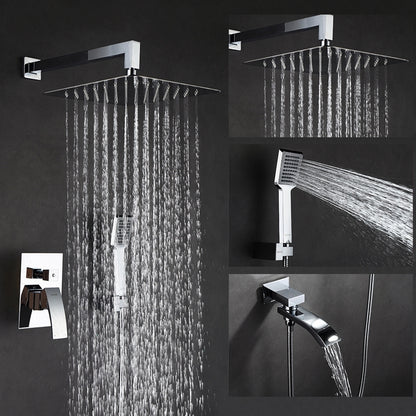 Chrome Wall Mounted Rain Waterfall with Bathroom Handheld Shower Head