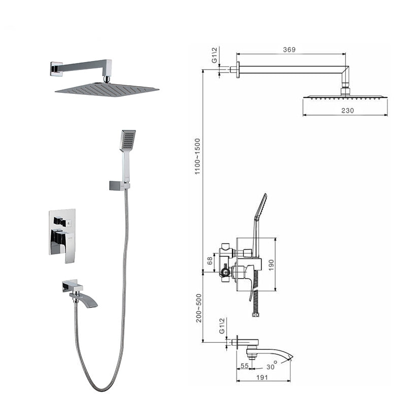 Chrome Wall Mounted Rain Waterfall with Bathroom Handheld Shower Head