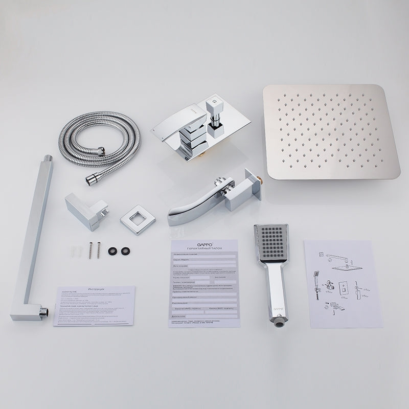 Chrome Wall Mounted Rain Waterfall with Bathroom Handheld Shower Head