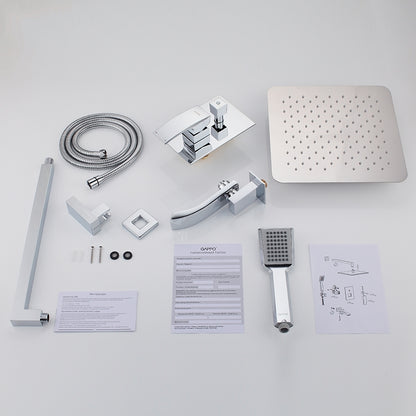 Chrome Wall Mounted Rain Waterfall with Bathroom Handheld Shower Head