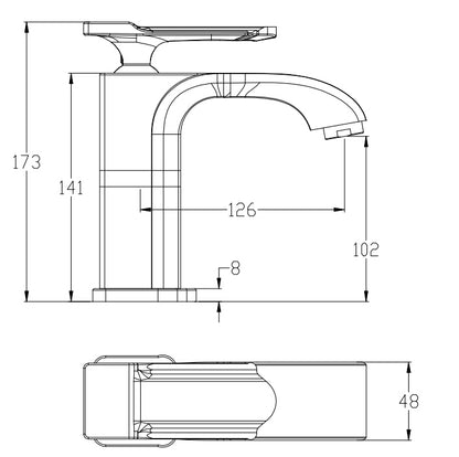 Gold Plated Waterfall Bathroom Basin Faucet Dimension
