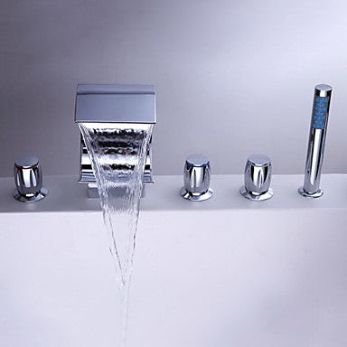 chrome waterfall bathtub faucet with hand shower