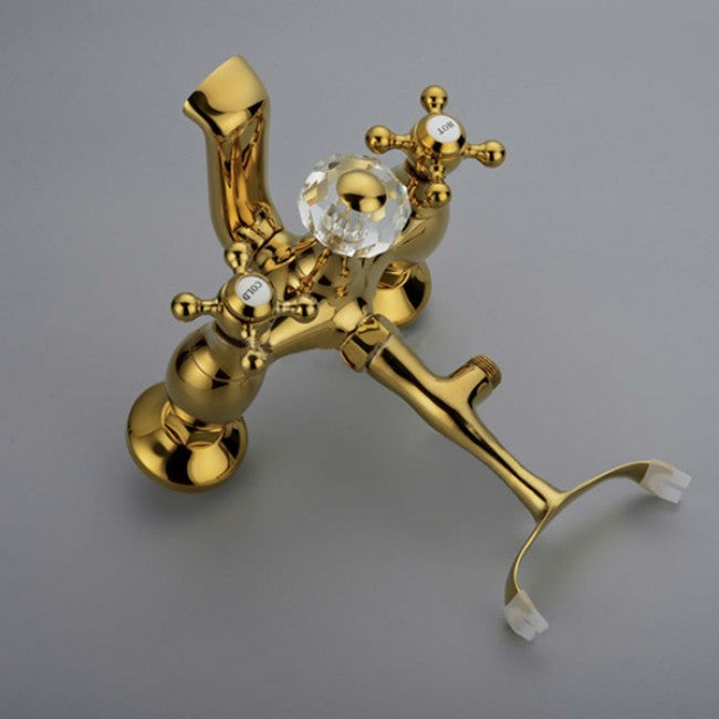 Classic Brass Gold Bathroom Faucet Dual Handle Mixer Tap  5