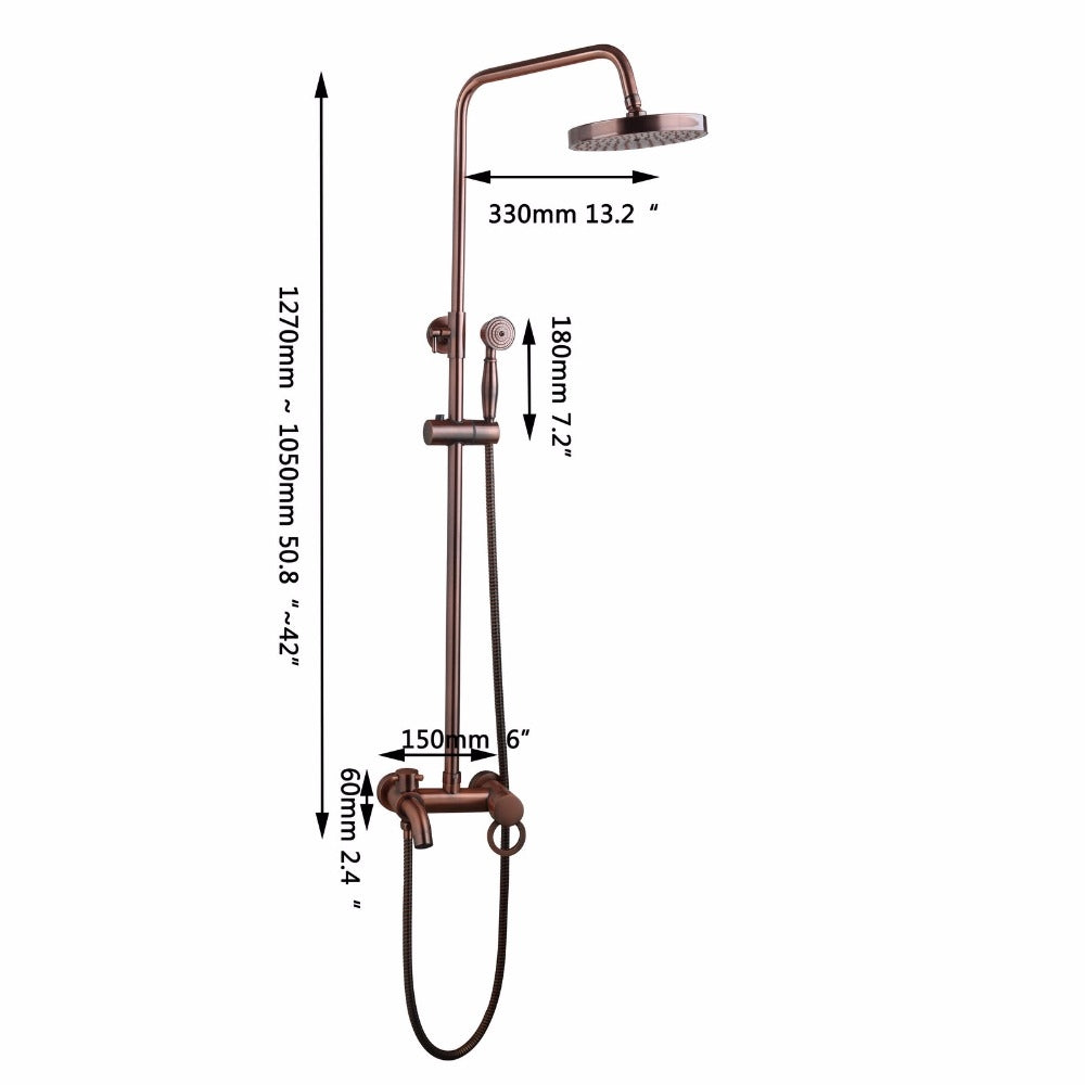 Classic Round Rose Gold Wall Mount Single Handle Shower with Hand Held Shower 