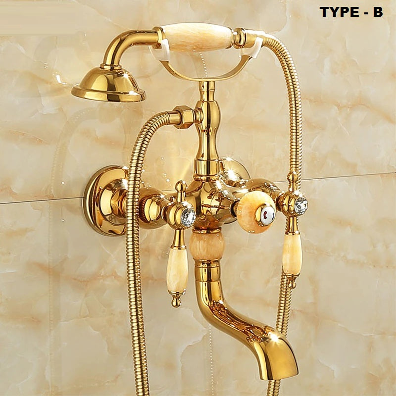 Juno Gold Finish Porcelain Handle Clawfoot Bathtub Faucet with Hand Shower