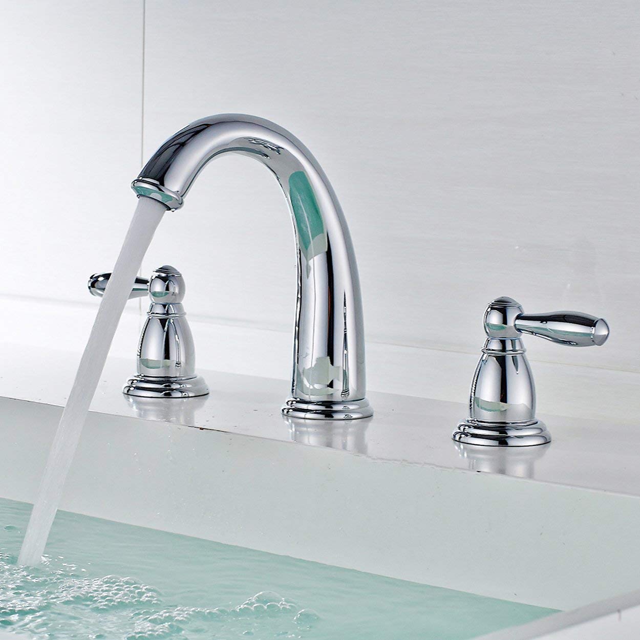 Double Handle Chrome Finish Widespread Bathroom Sink Faucet