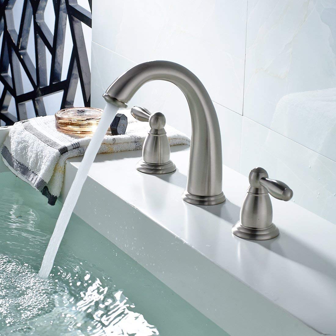 Double Handle Chrome Finish Widespread Bathroom Sink Faucet