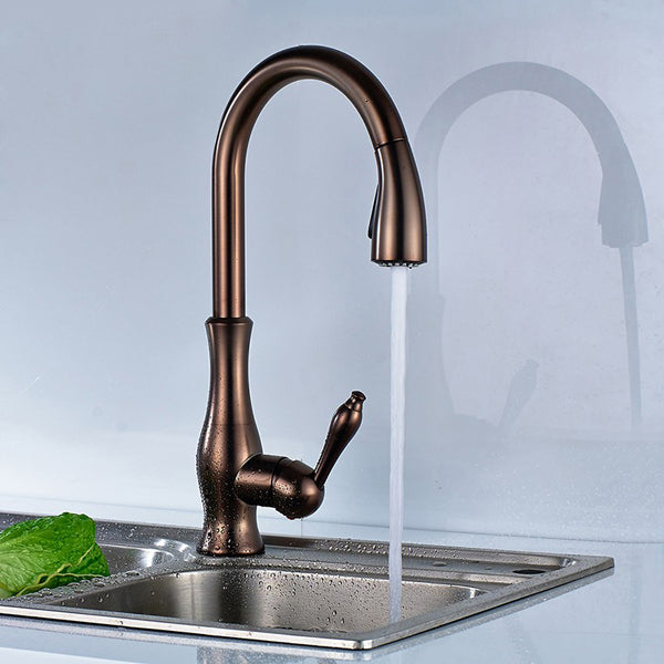 Venice Pull Out Deck Mount Single Handle Long Neck Kitchen Sink Faucet Hot & Cold Mixer Tap