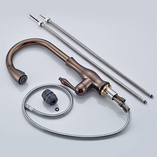 Venice Pull Out Deck Mount Single Handle Long Neck Kitchen Sink Faucet Hot & Cold Mixer Tap