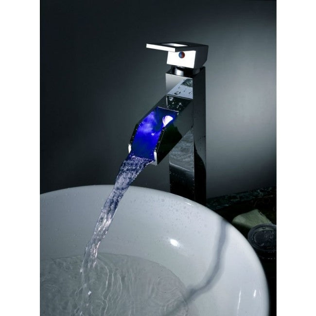 32CM Chrome Finish Waterfall Color Changing LED Bathroom Sink Faucet Single Lever Single Handle