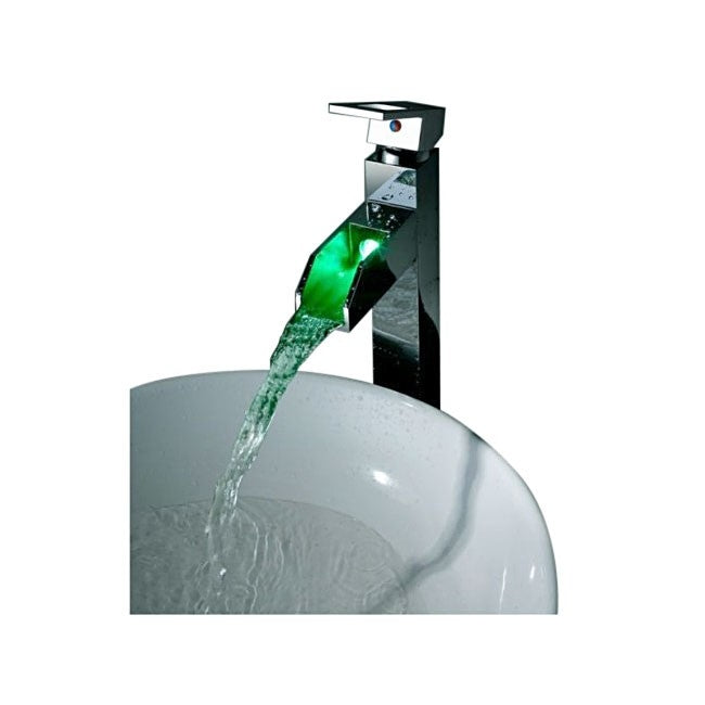 32CM Chrome Finish Waterfall Color Changing LED Bathroom Sink Faucet Single Lever Single Handle