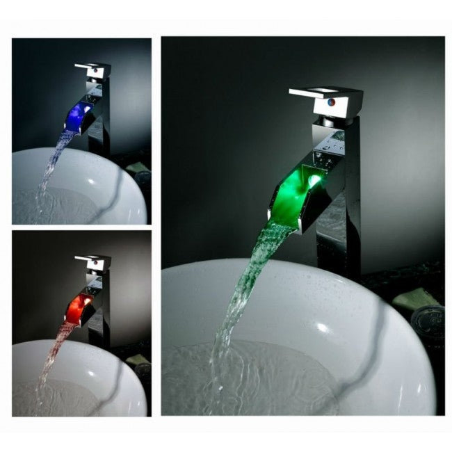 32CM Chrome Finish Waterfall Color Changing LED Bathroom Sink Faucet Single Lever Single Handle