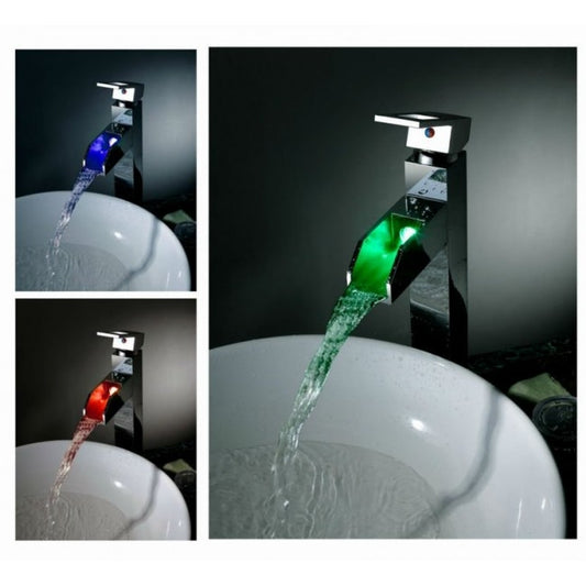 32CM Chrome Finish Waterfall Color Changing LED Bathroom Sink Faucet Single Lever Single Handle