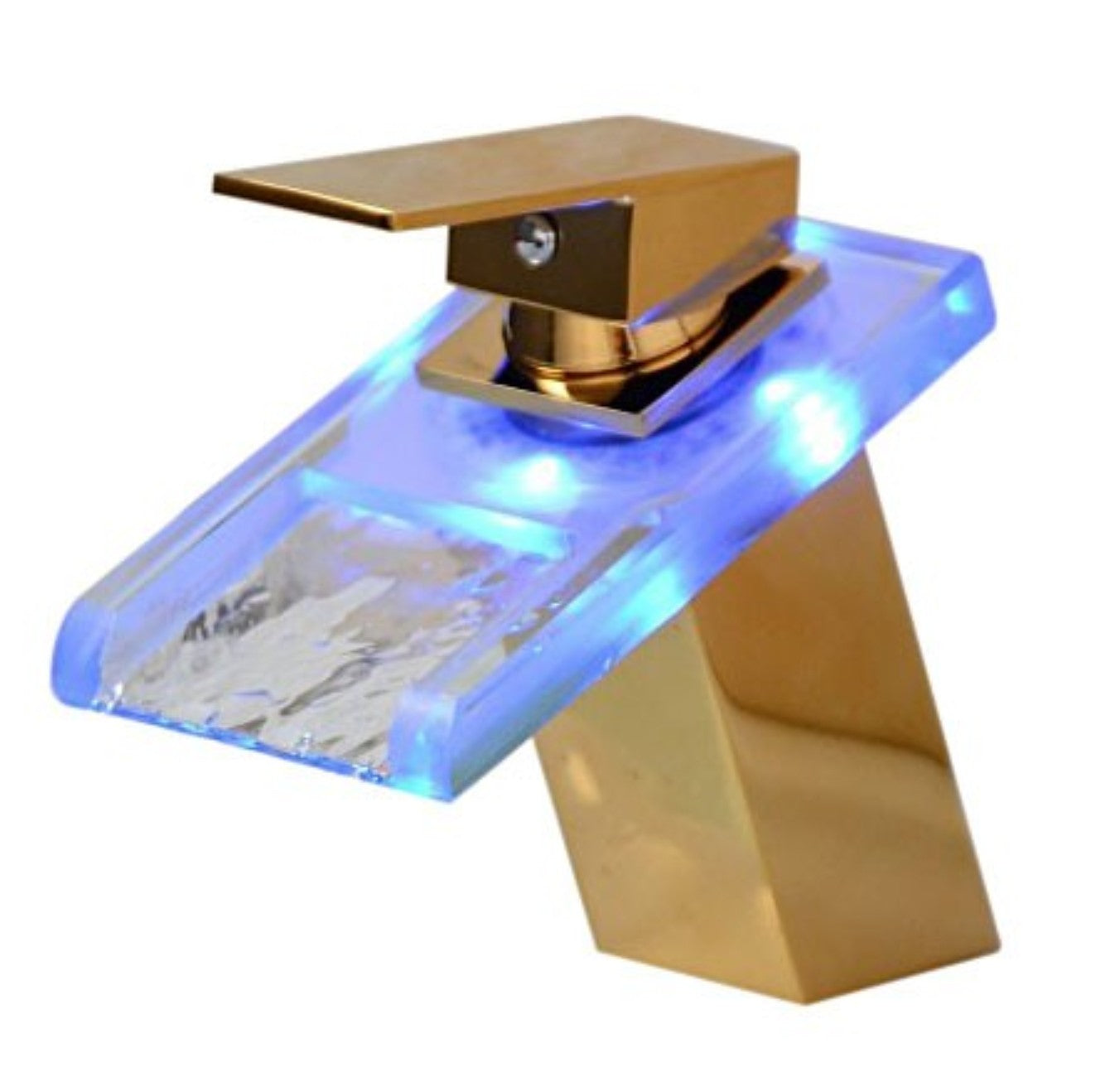 Color Changing LED Waterfall Gold Finish Bathroom Sink Faucet