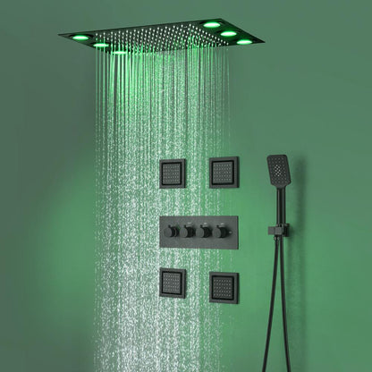 Juno Concealed 3 Functions Black LED Shower Head with 4 Inch Body Jets