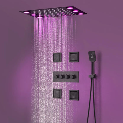 Juno Concealed 3 Functions Black LED Shower Head with 4 Inch Body Jets