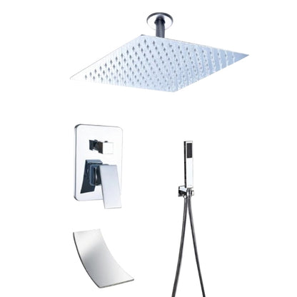 Contemporary Chrome Rainfall Shower Head with Hand-Held Shower & Faucet