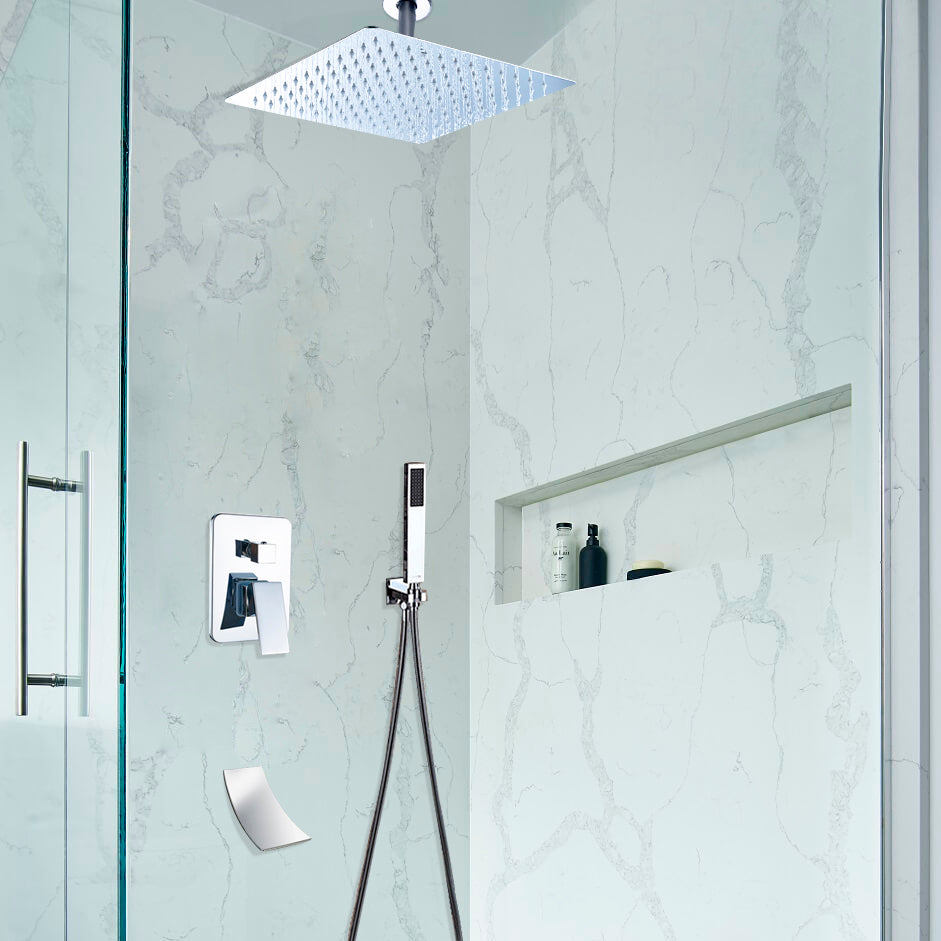 Contemporary Chrome Rainfall Shower Head with Hand-Held Shower & Faucet