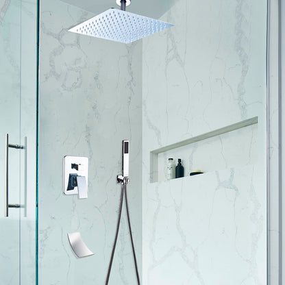 Contemporary Chrome Rainfall Shower Head with Hand-Held Shower & Faucet