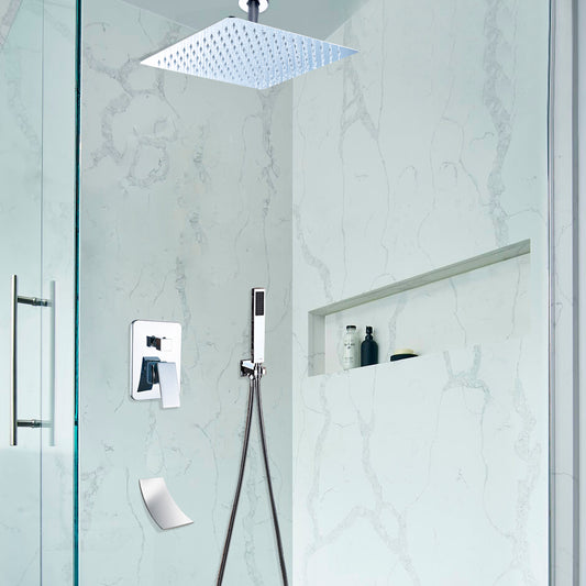 Contemporary Chrome Rainfall Shower Head with Hand-Held Shower & Faucet