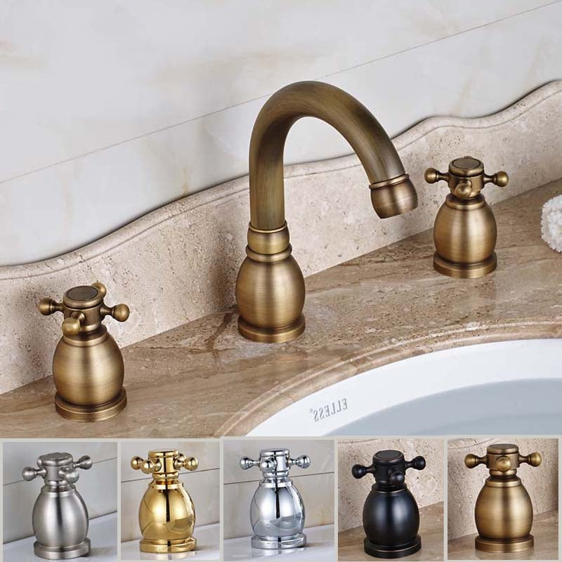 Contemporary Deck Mounted Dual Handle Bathroom Faucet