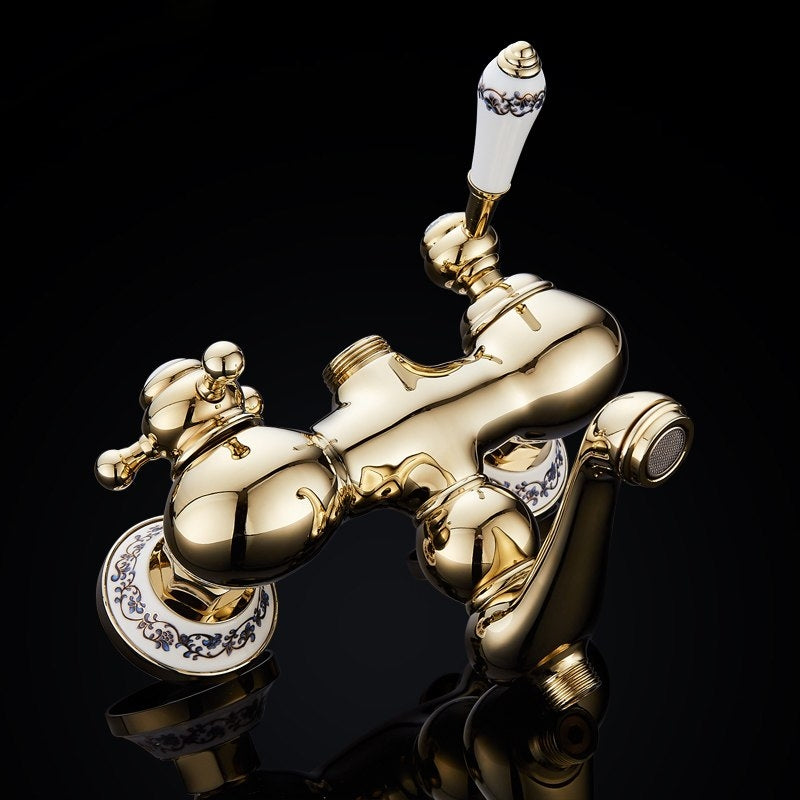 Contemporary Gold Bathroom Faucet Shower with Hand-Held Shower